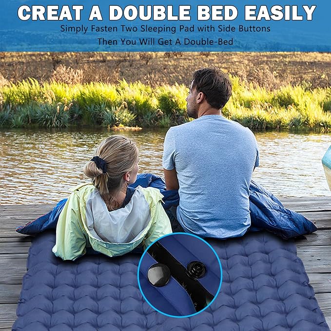 Self Inflating Camping Sleeping Pad, Built-in Foot Pump & Pillow Inflatable Camping Mat Single Air Mattress for Hiking, Camping Mattress Sleeping Pad for Camping Hiking Tent Travel