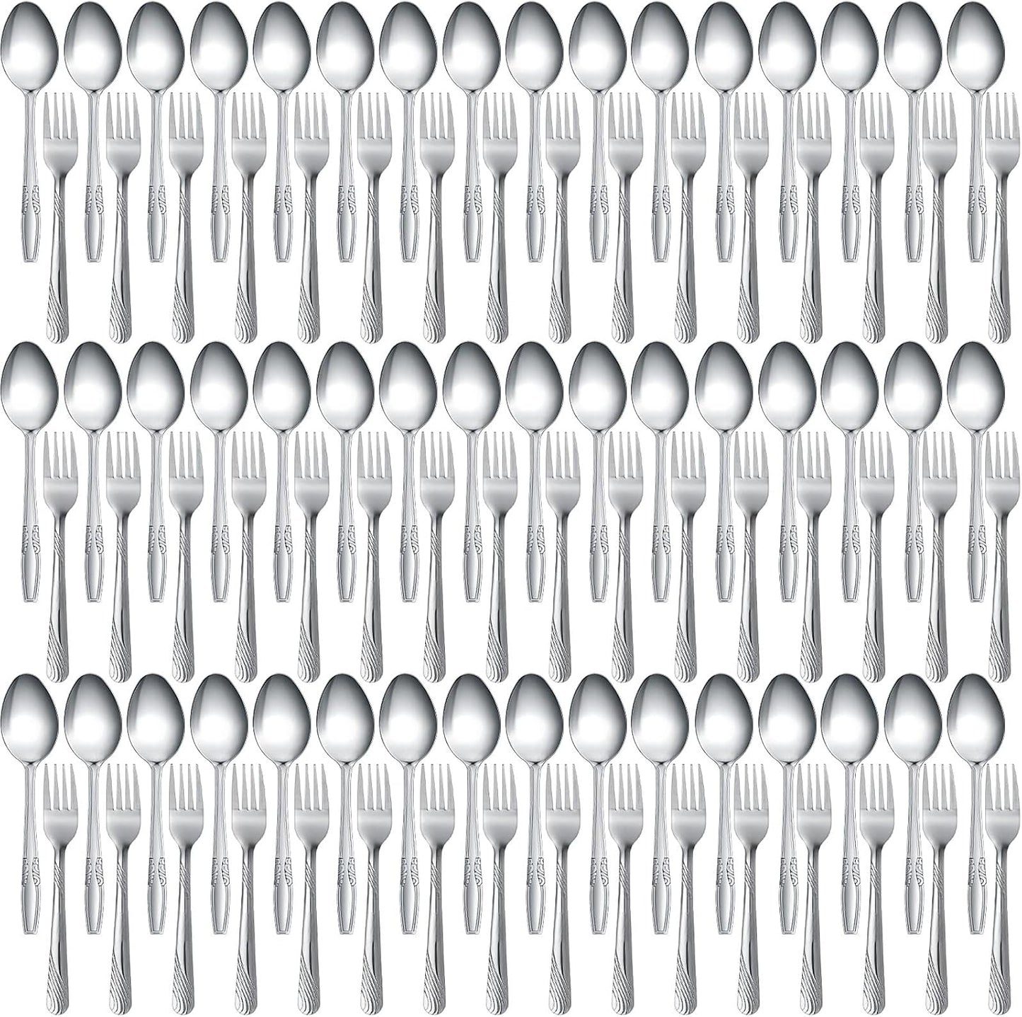100 Pieces Forks and Spoons Silverware Set Stainless Steel Flatware Cutlery Set Dinner Forks and Spoons Mirror Polished Dishwasher Safe Utensil for Kitchen Restaurant or Home