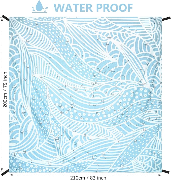 Beach Blanket Waterproof Sandproof Beach Mat 79”x 83” for 1-4 Adults Quick Drying Durable Outdoor Picnic Mat for Beach Festival Travel Camping Hiking (BL-Ripple, 79"×83"(4 Person))