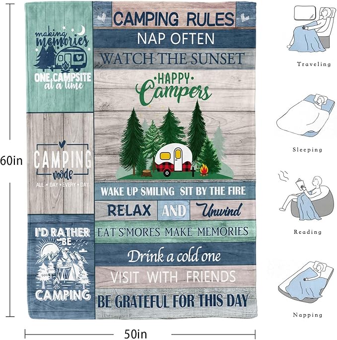 Camping Blanket, Camping Gifts, Best Gifts for Rv Owners, Camping Gifts for Women,Men, Kids, Rv Gifts, Gifts for Camping Lovers,Camping Essentials, Camping Accessories, Camping Throw Blanket 60inx50in