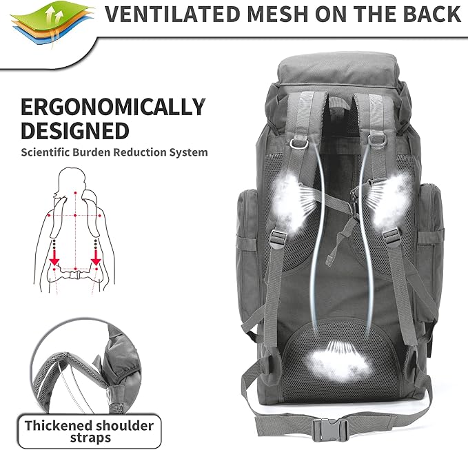 70L Camping Hiking Military Tactical Backpack Outdoor Water-Repellent Adjustable Sport Bags
