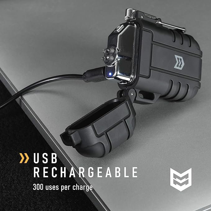 Mission Made Plasma Lighter Tactical Windproof Waterproof USB Rechargeable Flameless Dual Arc for EDC Camping Survival