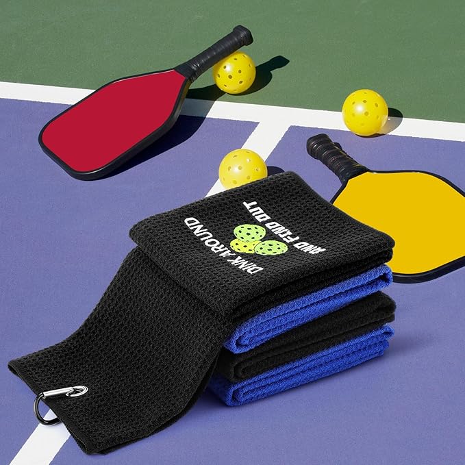 Hosuly 4 Pieces Funny Dinkball Towels Microfiber Cotton Athletic Towels with Clip Embroidered Towel Gift for Men Women Dinkball Lovers(Unisex,Classic)