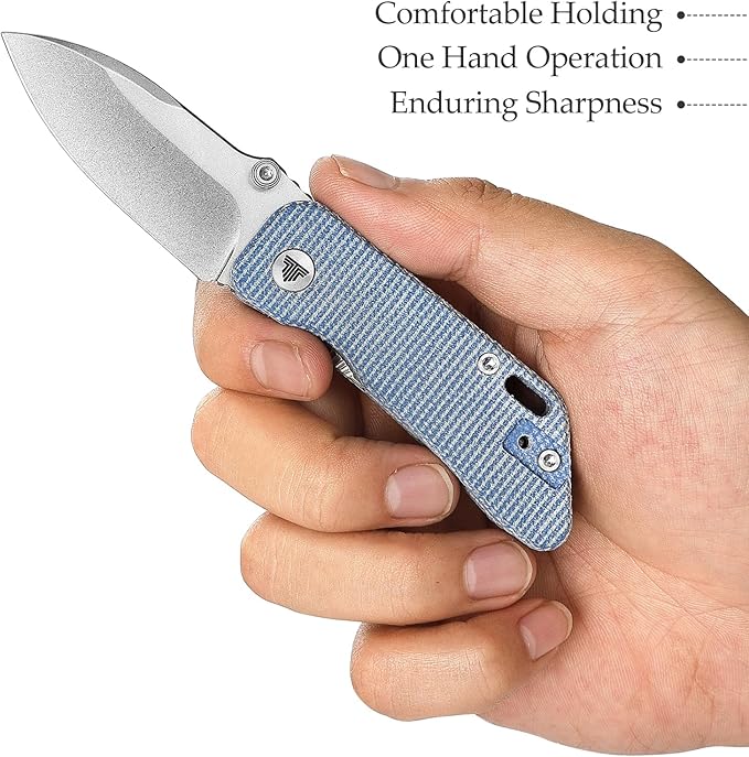 Mini Pocket EDC Knife for Men, 2.32" 14C28N Blade Small Folding Knife with Reversible Deep Carry Clip，Thumb Stud Opener，Ceramic Bearings，Micarta Handle， Bootes-04L