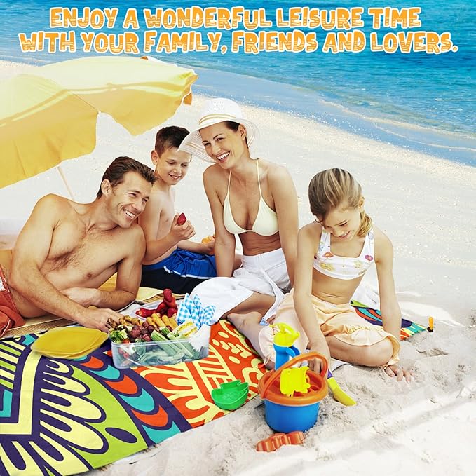 Beach Blanket Waterproof Sandproof 1-7 Adult Oversized 78 '' × 110 '' Lightweight Durable Compact Sand Free Beach Mat for Travel Camping Hiking Picnic Blanket Extra Large