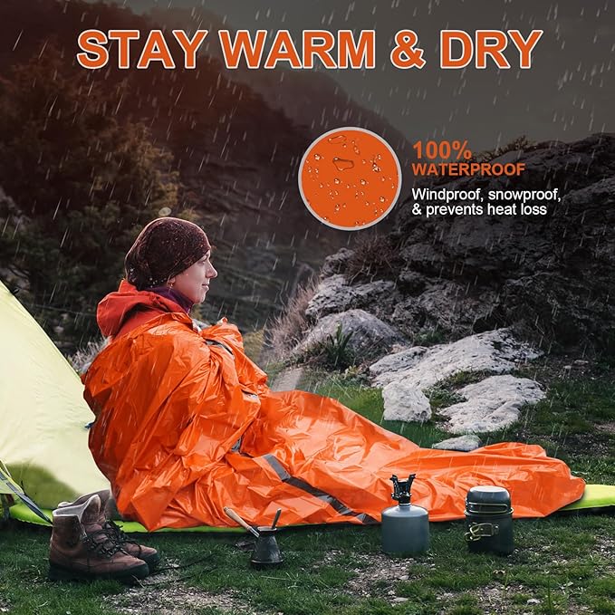 Emergency Sleeping Bags for Survival Sleeping Bag 3 Pack, Survival Bivy Sack, Emergency Thermal Sleeping Bag, Portable Emergency Blankets Survival Bag, Suitable for Outdoor Survival, Camping