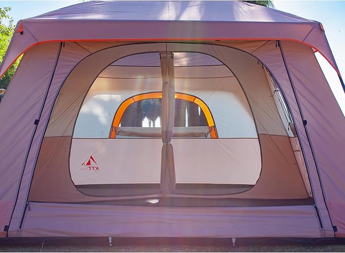 KTT Extra Large Tent 10-12-14 Person(A),Family Cabin Tents,2 Rooms,3 Doors and 3 Windows with Mesh,Straight Wall,Waterproof,Double Layer,Big Tent for Outdoor,Picnic,Camping,Family Gathering