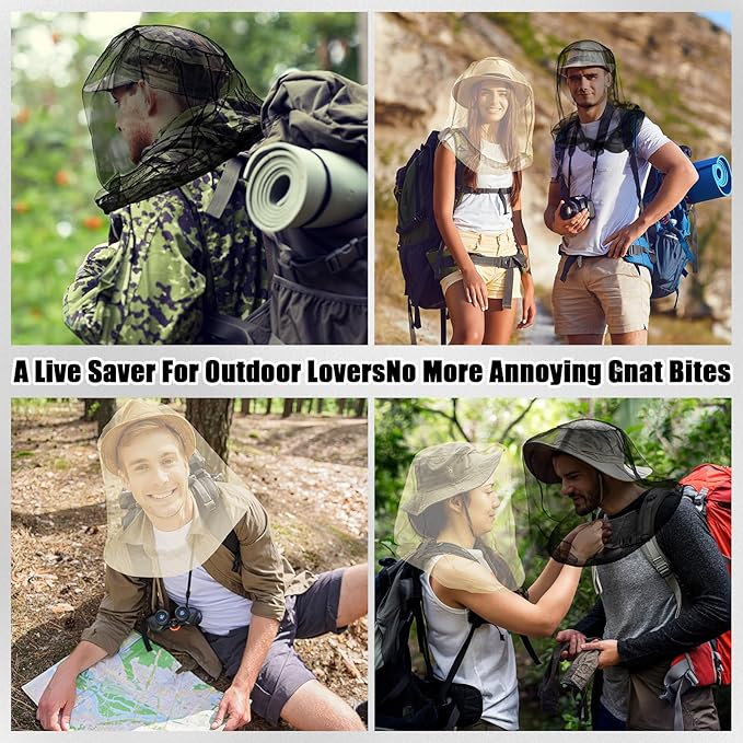 HESTYA 4 Pack Mosquito Net Mesh for Head Face Neck Fly Netting Hood from Bugs Gnats No See Net with Carry Bags for Outdoor