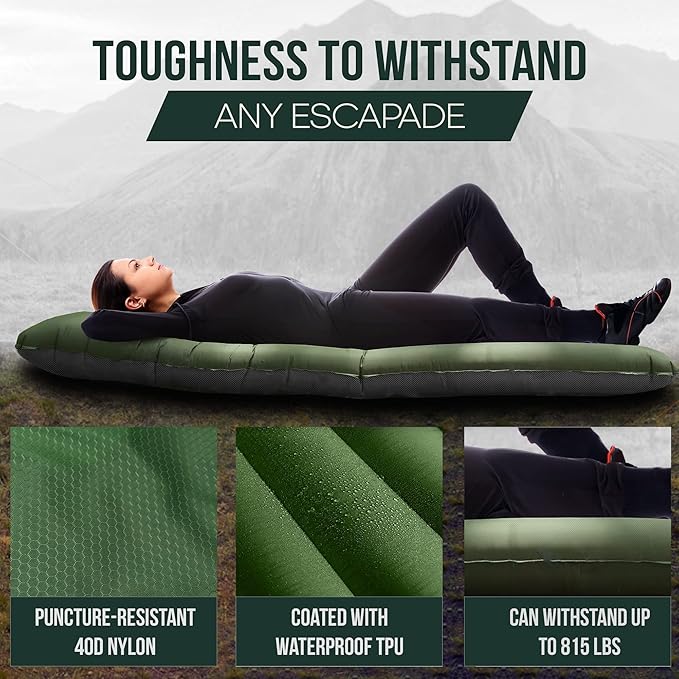 Sleeping Pad for Camping - 3.5 Inch Extra Thick Inflatable Camping Mattress Pad with Built-in Pump and Integrated Pillow - Waterproof Sleep Pad for Hiking, Backpacking, Road Trips