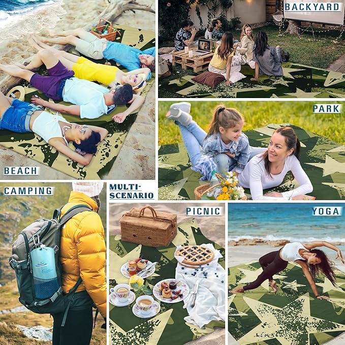 Beach Blanket Sandproof Waterproof 78''×81''1-5 Adults Oversized,Compact Lightweight Durable Beach Mat for Travel Camping Hiking Picnic Blanket