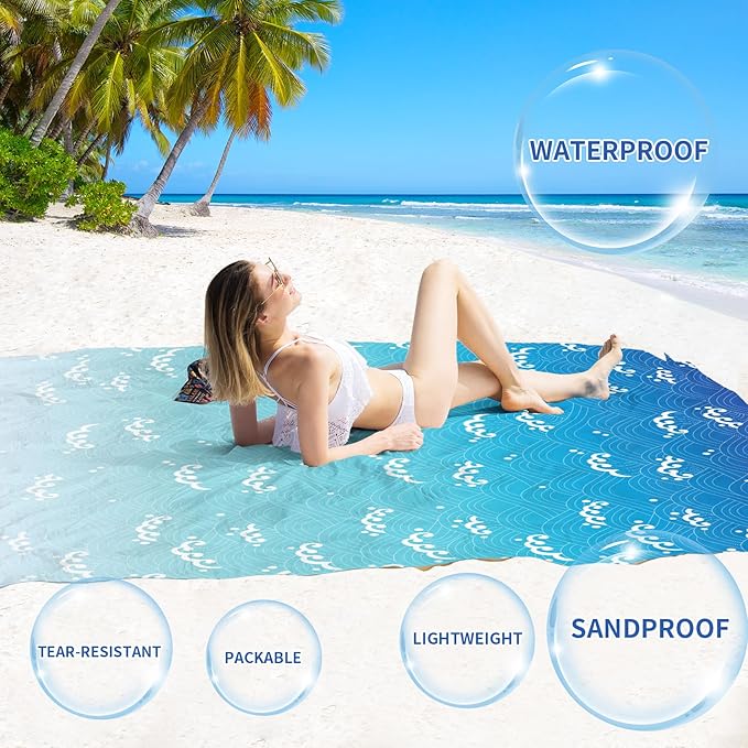 BYDOLL Beach Blanket Sandproof Waterproof 78''×110''1-7 Adults Compact Lightweight Oversized Beach Blanket Large Picnic Mat Beach Blanket for Travel Camping Hiking Picnic