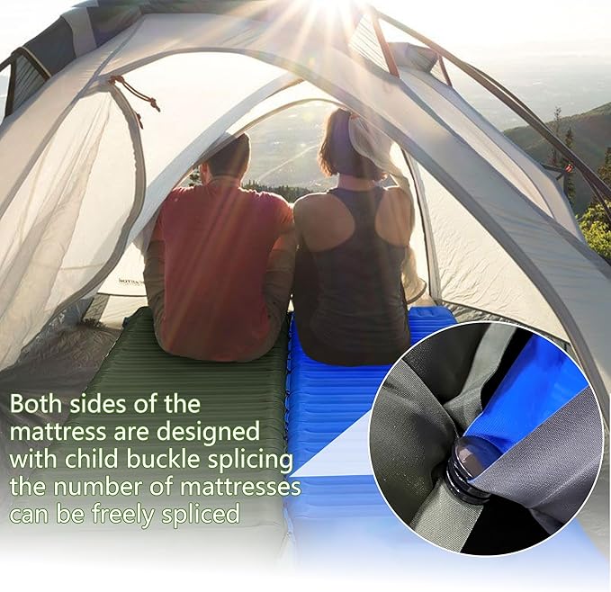 ONTYZZ Inflatable Sleeping Pad Ultralight Inflatable Sleeping Pad Camping Sleeping Pads with Pillow and Built-in Foot Pump for Hiking Traveling Camping, Blue