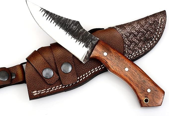 Horizontal Carry Knife, Handmade Full Tang Bushcraft Knife with Comfortable Grip, Hunting Knife with Leather Sheath, Stainless Steel Fixed Blade Knife for Men