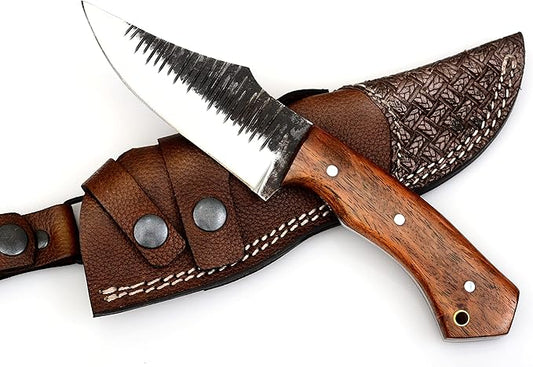 Horizontal Carry Knife, Handmade Full Tang Bushcraft Knife with Comfortable Grip, Hunting Knife with Leather Sheath, Stainless Steel Fixed Blade Knife for Men