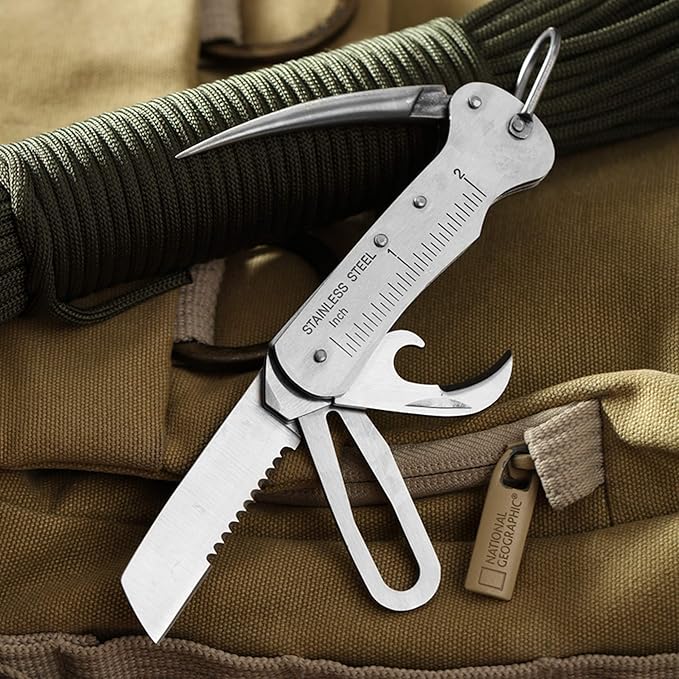 Sailor's Survival Knife Pocket Size EDC Multi Tool Swiss Army Skipper Emergency Rigging Tool with Can Opener, Screwdriver, Knife, Wire Stripper for Boating, Sailing, Fishing and Hunting