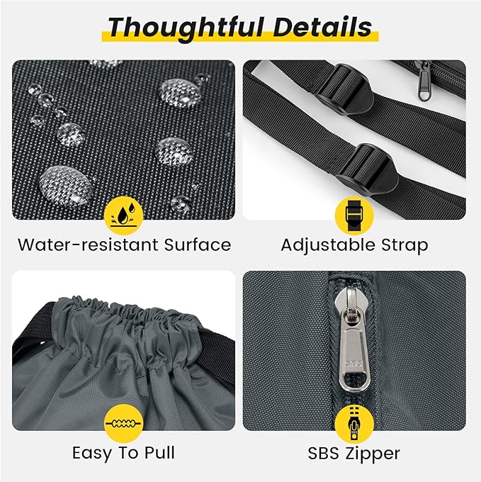 Vorspack Drawstring Backpack Water Resistant String Bag Sports Gym Sack with Side Pocket for Men Women