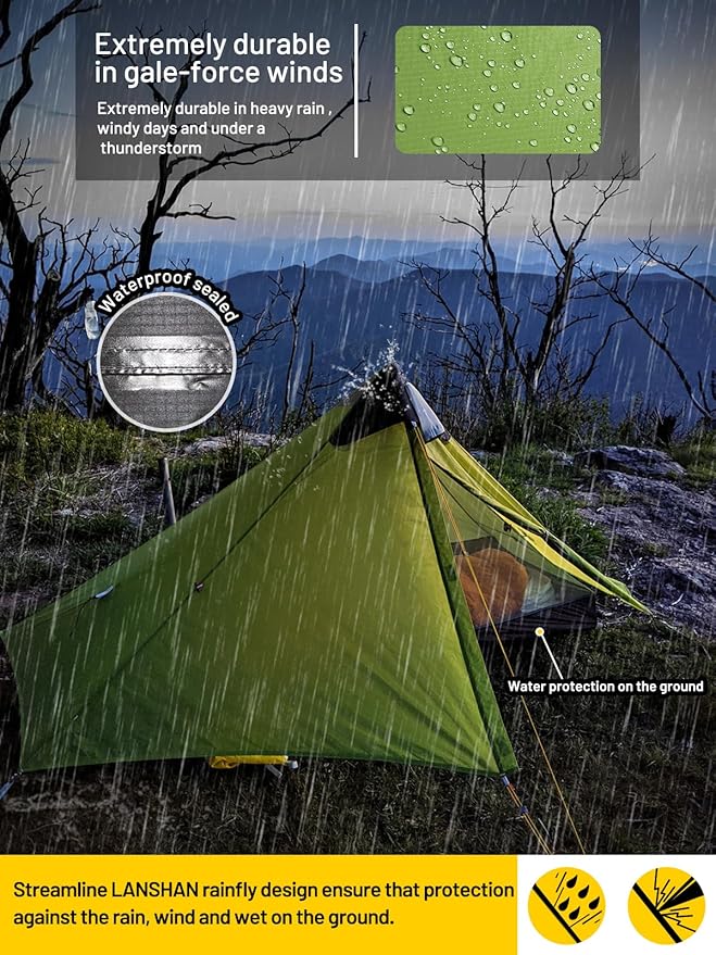 LANSHAN Ultralight Tent 3-Season Backpacking Tent for 1-Person or 2-Person Camping, Trekking, Kayaking, Climbing, Hiking