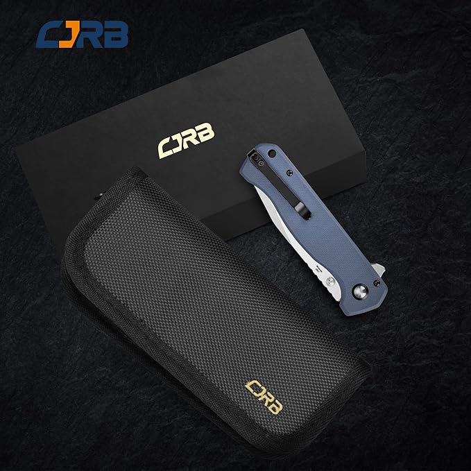 CJRB CUTLERY Folding Pocket Knife Chord(J1927) Flipper Button Lock EDC Gentleman Knife with AR-RPM9 Steel Blade and Gray Blue G10 Handle Foldable Outdoor Carry for Men Women Gift
