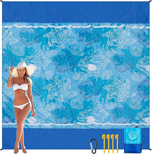Beach Blanket, Sandproof Beach Mat, Waterproof Quick Drying Lightweight Outdoor Picnic Mat 120"x108" for 2-8 Adults with Pocket for Travel, Camping, Hiking