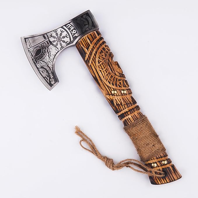 H&A CRAFTS® Viking Axe The Ragnar Lothbrok Real, and Custom Crafted with Leather Sheath Carbon Steel Camping Hatchet Personalized Gifts for Men (Wrath of Valhalla Viking Axe)