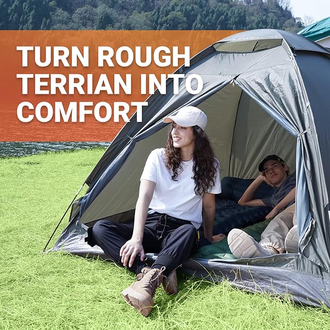 KingCamp Sleeping Pads for Camping, Self Inflating Camping Mattress with Built-in Foot Pump, Connectable Durable Inflatable Sleeping Mat with Pillow, Compact Camping Air Mattress for Camping Hiking
