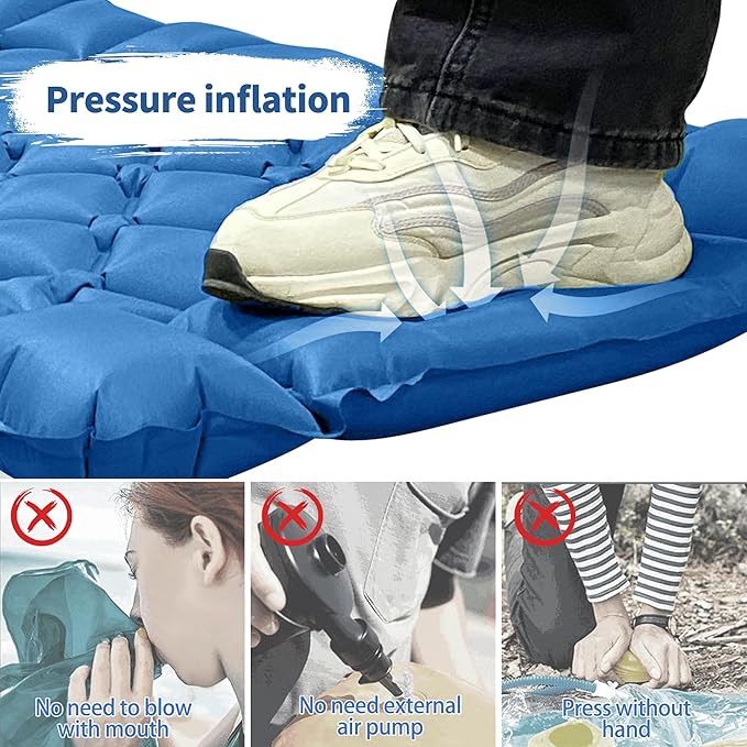 EULANT Single Sleeping Pad for Camping with Built-in Pillows & Foot Pump,Ultralight & Portable Self Inflating Air Mat for Camping Backpacking Hiking Tent