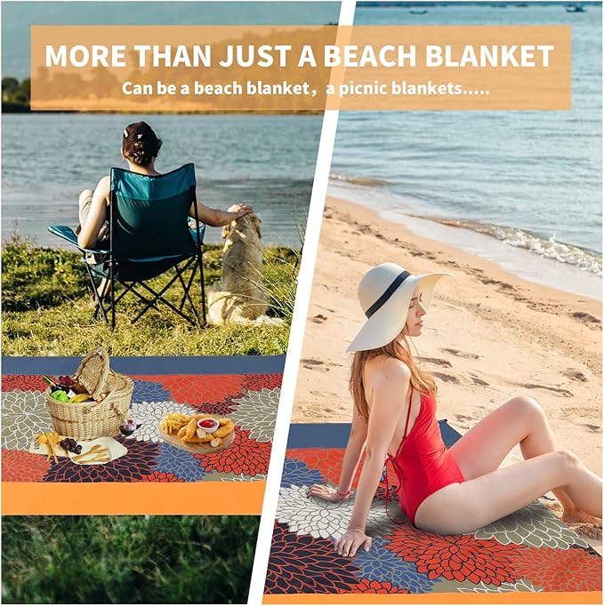Beach Blanket Waterproof Sandproof, Picnic Blanket, Large Beach Mat 4-7 Adults, Lightweight Durable Beach Mat Sand Free Quick Drying for Beach Travel Camping Hiking Picnic 79"x79"