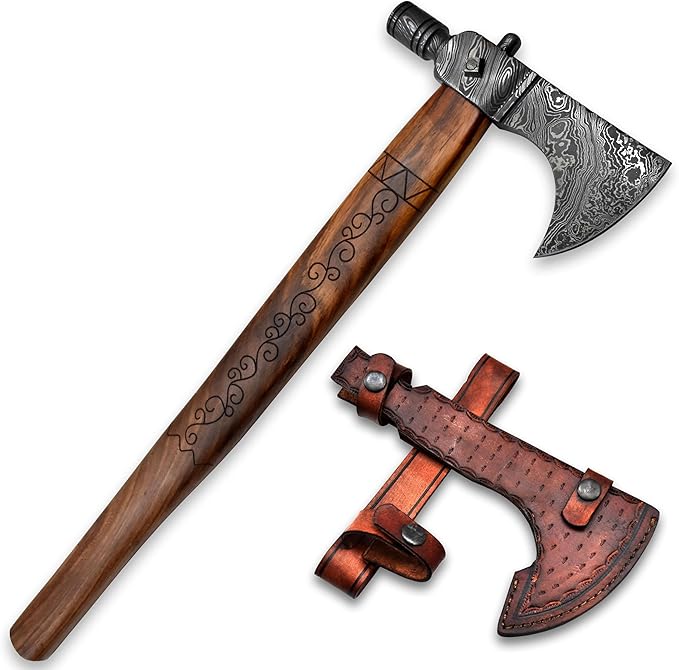 Custom Handmade Viking Hatchet Axe - Damascus Steel Bearded Axe - Camping Tomahawk Battle Axes - Camping Axes and Hatchets - Tomahawk Axe - Axe Tool - Battle Axe - Axe with Sheath