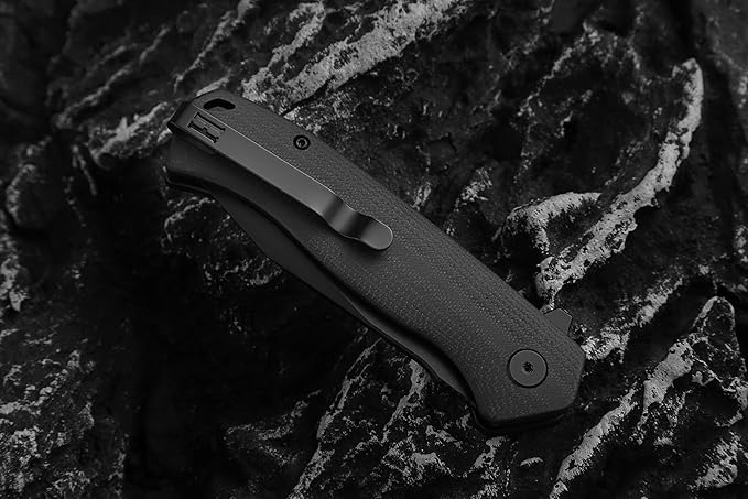 Holtzman's Gorilla Survival Folding Knife D2 Steel Blade G10 Handle Pocket Knife EDC Giftset for Men and Women (black blade + black handle)