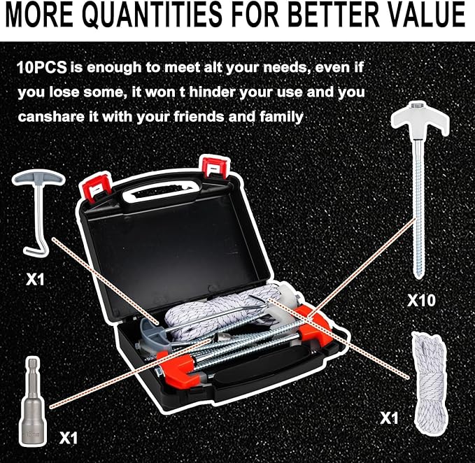10PCS Camping Tent Stakes Heavy Duty,8 Inch Screw in Tent Stakes Heavy Duty,Nightglow Metal Tent Stakes,with Hex Head Driver,Nail Lifter,Ropes,White