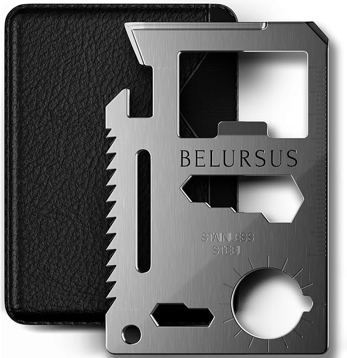 Multitool Wallet Pocket Card - Multi-Tool Survival Camping Kit - Credit Card Size Multipurpose Bottle Opener, Can Opener, Lock pick - Best Gift for Men - 14 in 1-10 Pack