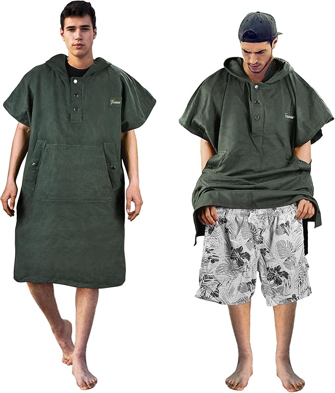 Tirrinia Hooded Surf Poncho Changing Towel Summer Swim Robe with Pocket, Quick Dry Towel Hoodie for Surfing Swimming Diving Men Women