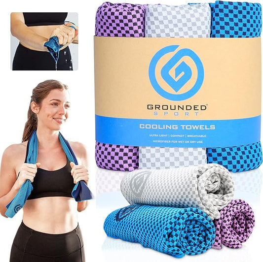 Grounded Sport ® Lightweight Microfiber Cooling Towel 3-Pack | 12" x 39" | for Exercise Spin Workout Camping Work Travel Hot Weather Women Men Neck Face | San Diego CA | Stay Grounded