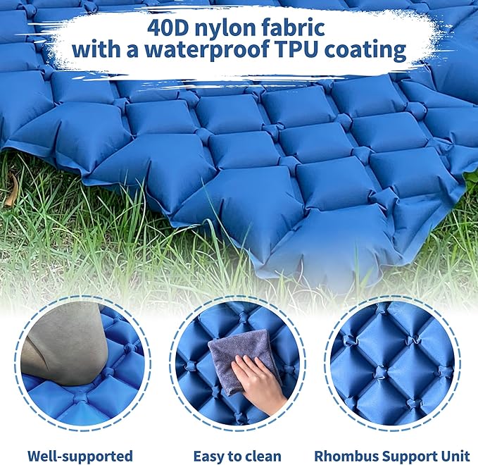 EULANT Single Sleeping Pad for Camping with Built-in Pillows & Foot Pump,Ultralight & Portable Self Inflating Air Mat for Camping Backpacking Hiking Tent