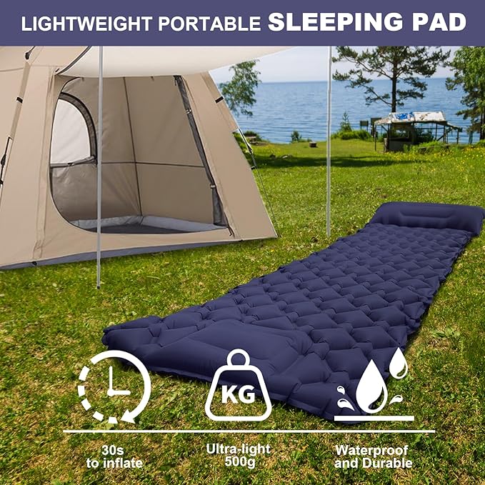 Self Inflating Sleeping Mat for Camping 75"x22" Sleeping Pad with Built-in Pump Lightweight Compact Waterproof Air Mattress for Traveling,Trekking, Hiking, Tent, Single/Adult Camping Gear