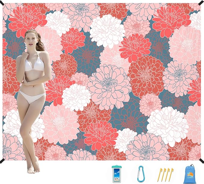 Beach Blanket Waterproof Sandproof 1-7 Adult Oversized 78 '' × 110 '' Lightweight Durable Compact Sand Free Beach Mat for Travel Camping Hiking Picnic Blanket Extra Large