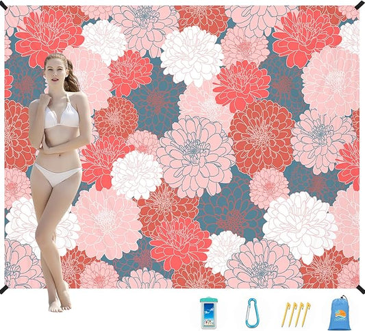 Beach Blanket Waterproof Sandproof 1-7 Adult Oversized 78 '' × 110 '' Lightweight Durable Compact Sand Free Beach Mat for Travel Camping Hiking Picnic Blanket Extra Large