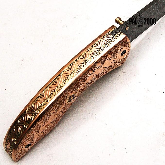 PAL 2000 KNIVES FK-9451 Folding Pocket Hunting Knife Custom Handmade Damascus Steel Blade