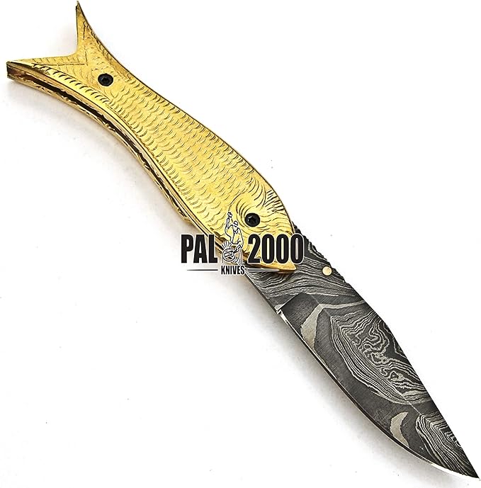 PAL 2000 KNIVES FOL-9573 Handmade Damascus Folding Custom Pocket Knife for Camping Fishing Outdoor Knife with Sheath