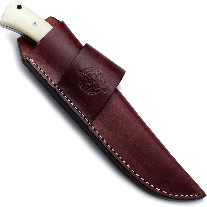 Handmade Damascus Steel Knife Bowie for Hunting,Survival,Camping,Bushcraft,and Fishing- Fixed Blade Dagger with Drop point Full Tang Micarta Handle, Leather Sheath - WKD-803