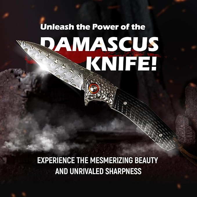 Mini Katana Premium & Unique Damascus Pocket Knife - Unmatched Sharpness 67-layer VG10 Steel & Durability with Clip Leather Sheath - Ideal for Everyday Use & Hunting