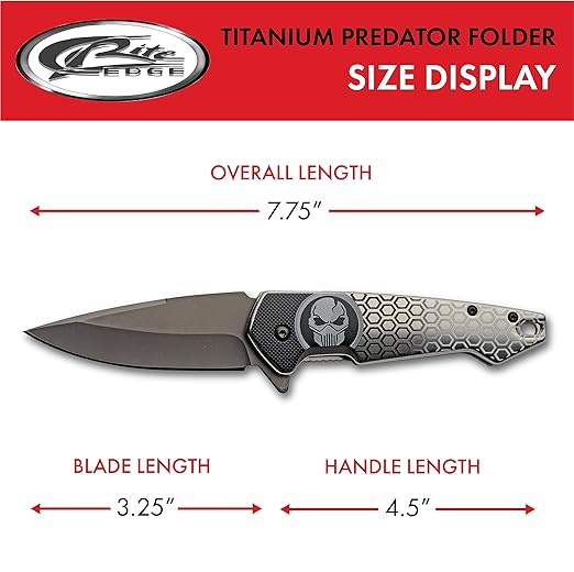SZCO 7.75” Black Titanium Finished Predator EDC Folding Knife With Pocket Clip (300578-BK)