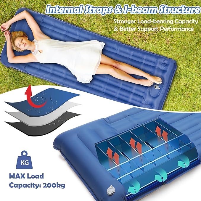 Camping Mat, Lightweight and Inflatable Sleeping Pad with Built-in Pump for a Cozy Sleep Experience Includes Bonus Pillow for Extra Neck Support Perfect for Cold Weather Camping