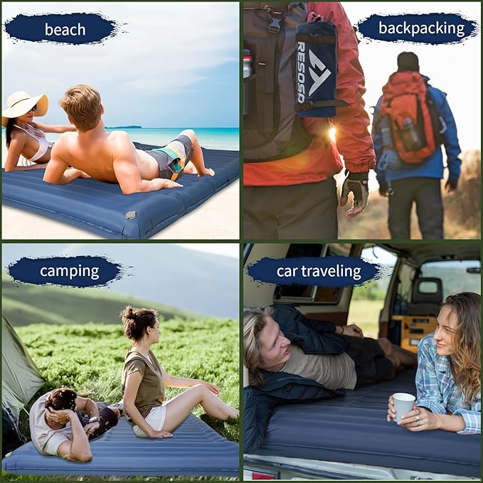 Double Sleeping Pad,4.75" Ultra-Thick Self Inflating Sleeping pad for Camping, with Pillow Built-in Foot Pump Camping Mattress for Backpacking, Car Camping, Hiking, Tent(Double Blue)