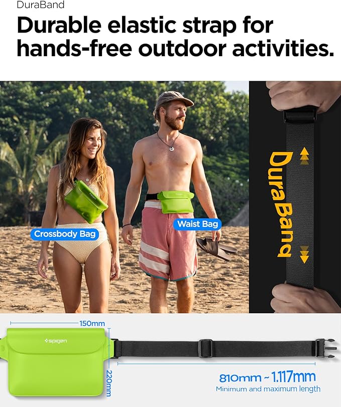 Spigen AquaShield A620 Waterproof Cell Phone Bag, Dry Bag, Fanny Pack with Adjustable Waist Strap for Beach, Swimming, Boating, Fishing, Hiking, etc