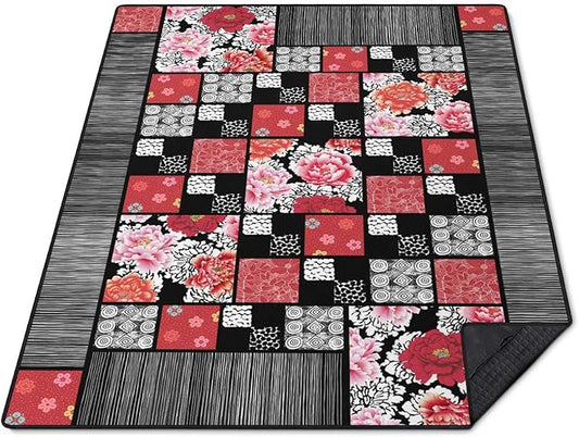 Floral Peony Flower Picnic Blanket Waterproof Foldable Extra Large Picnic Mat Beach Blanket 60"x80" for Camping Beach Hiking Patio Party Outdoor Decor Gifts