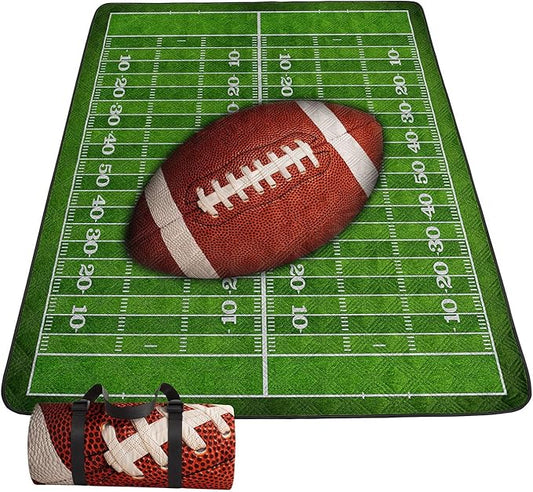 Outdoor Picnic Blanket Portable Ultrasonic Waterproof Picnic Mat Football Printed Camping Beach Mat for Sand and Wet Grass Hiking (Football L)