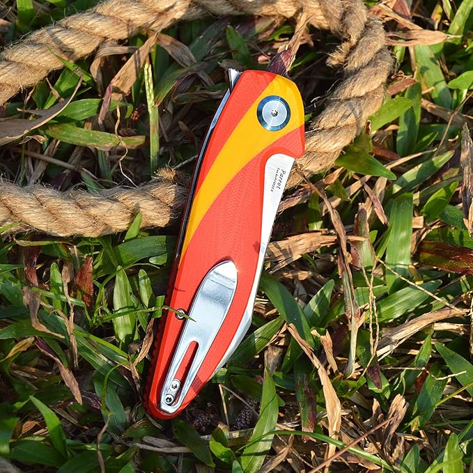Parrot Folding Pocket Knife with Clip and Blade Lock, 8.4" EDC Folding Knife with Sweatproof G10 handle and 14C28N Stainless Blade (Red & Yellow)