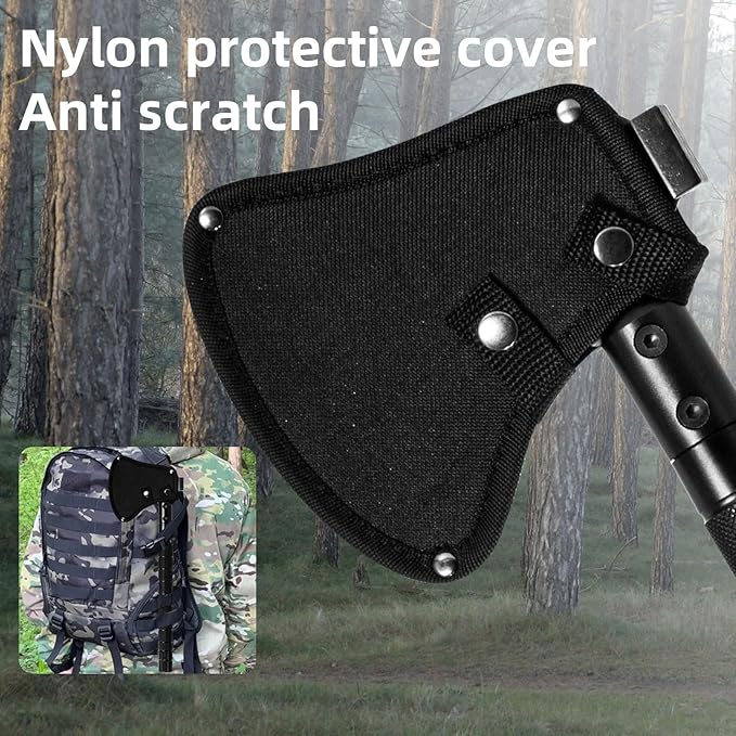 Multi-Purpose Survival Hatchet, Camping Hatchet with Sheath, Folding Tactical Hatchet, Carbon Steel Camping Axe with Hammer, Survival Axe for Outdoor, Hunting, Adventure, Emergency