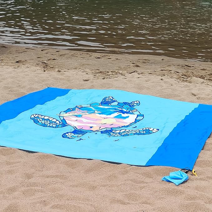 Large Beach Blanket Waterproof Sandproof 108"x 82" for 1-6 Adults,Quick Drying Beach Mat,Lightweight & Durable,Beach Essentials for Family Beach Camping Travel Picnic